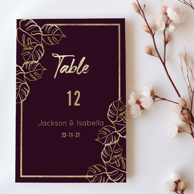 Invitation Bordeaux riche en or rouge fleuri Nombres de table (Bordeaux deep rich red gold floral Table Numbers )