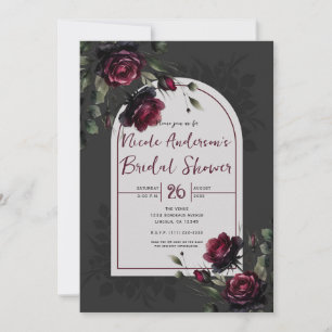Invitation Bordeaux Roses Rouges Ombre Gris Floral Mariage