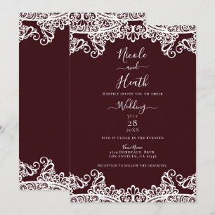 Invitation Bordeaux Vin & Dentelle Blanche Mariage élégant