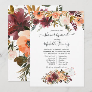 Invitation Bordo Peach Aquarelle Baby Shower par la Poste