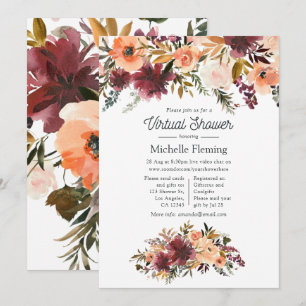 Invitation Bordo Peach Watercolor Baby Shower Virtuel