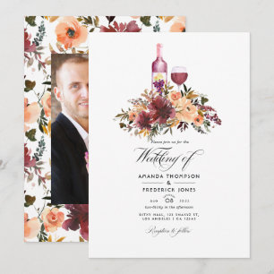 Invitation Bordo Pêcher Floral Vin Dégustation Mariage Photo