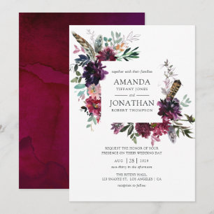 Invitation Bordo Violet Plum Aquarelle Mariage Floral