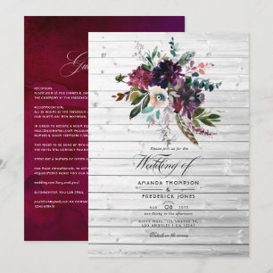 Invitation Bordo Violet Plum Floral Rustique Bohème Mariage