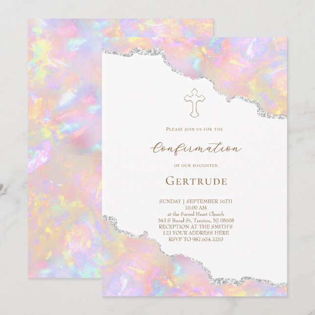 Invitation bords opale Confirmation (Devant / Derrière)