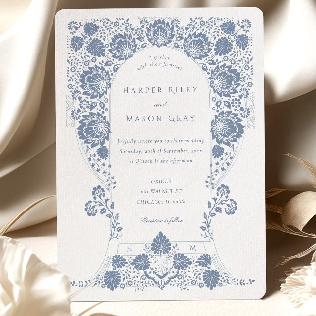 Invitation Bordure baroque bleu floral peint à la main (Créateur téléchargé)