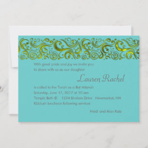 Invitation Bordure bat mitzvah Lime Vert Swirlie Toute couleu