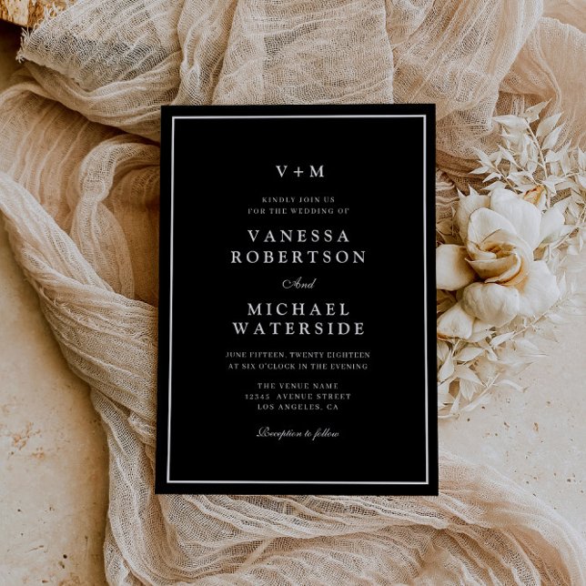 Invitation bordure blanche noir unique QR Code mariage (Créateur téléchargé)