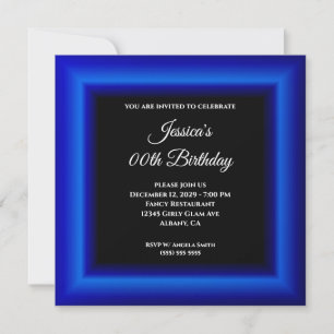 Invitation Bordure Bleu Royal et Anniversaire Noir Toute Anné