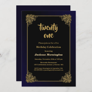 Invitation Bordure bleue Black 21e fête d'anniversaire