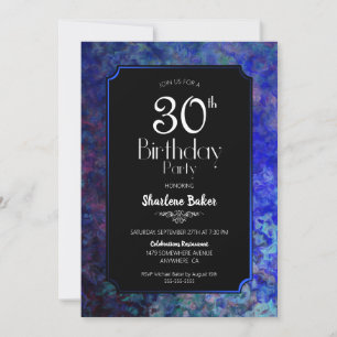 Invitation Bordure bleue Black 30e fête d'anniversaire
