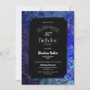 Invitation Bordure bleue Black Surprise 30e fête d'anniversai
