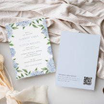 Bordure Blue Hydrangea, QR Code sur le dos, Mariag