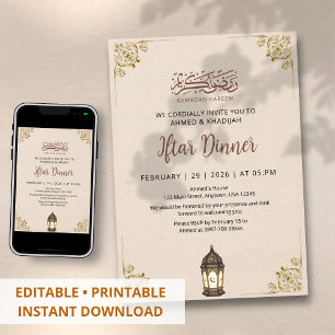 Invitation Bordure Classique en Filigrane d'Or pour le Dîner