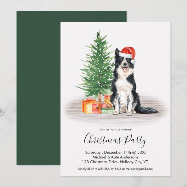Invitation Bordure Collie Jolie fête de Noël Amoureux des chi (Devant / Derrière)