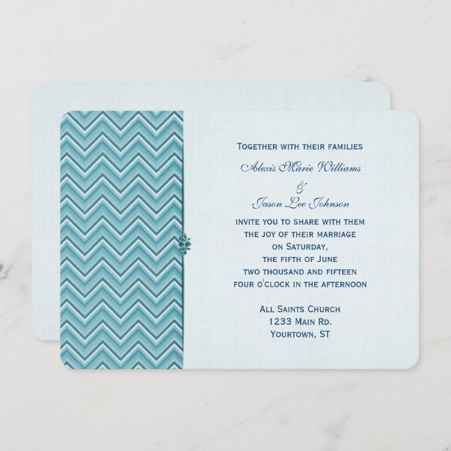 Invitation Bordure d'Aqua Blue Chevron (Devant / Derrière)