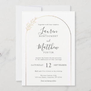Invitation Bordure d'arc doré moderne avec Mariage de détail 