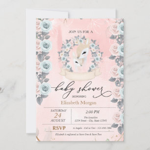 Invitation Bordure de cerfs nouveau-nés mignons avec des rose