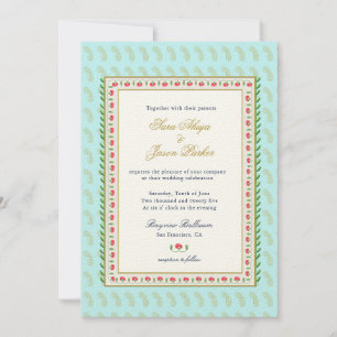 Invitation Bordure de fleurs d'aquarelle Aqua mariage indien
