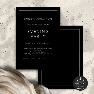 Invitation Bordure de ligne de texte blanc Mariage soir noir