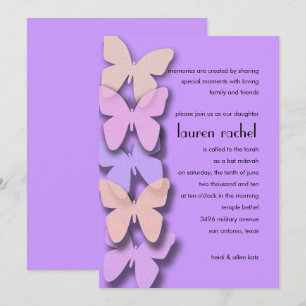 Invitation Bordure de papillon Dimensional bat mitzvah violet