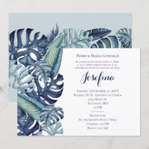 Bordure de Quinceañera au feuillage tropical bleu