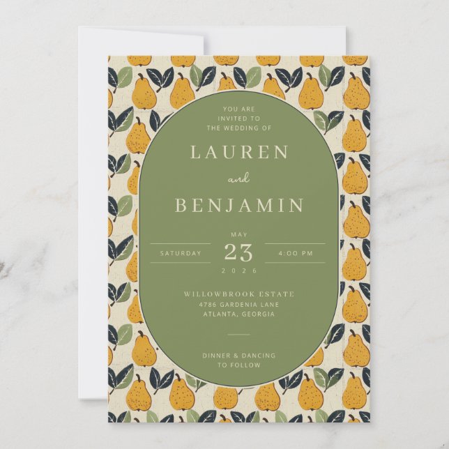 Invitation Bordure d'illustration de poire verte chaude (Devant)
