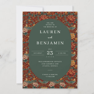 Invitation Bordure d'oiseau floral rouge romantique