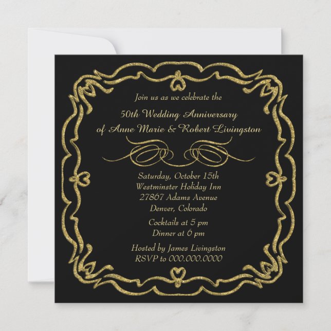Invitation Bordure d'or Anniversaire d'or noir (Devant)