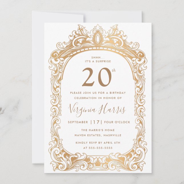 Invitation Bordure d'or classique Vingt-vingtième anniversair (Devant)