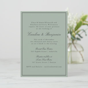 Invitation Bordure Écriture Élégant Mariage Olive Gris RSVP