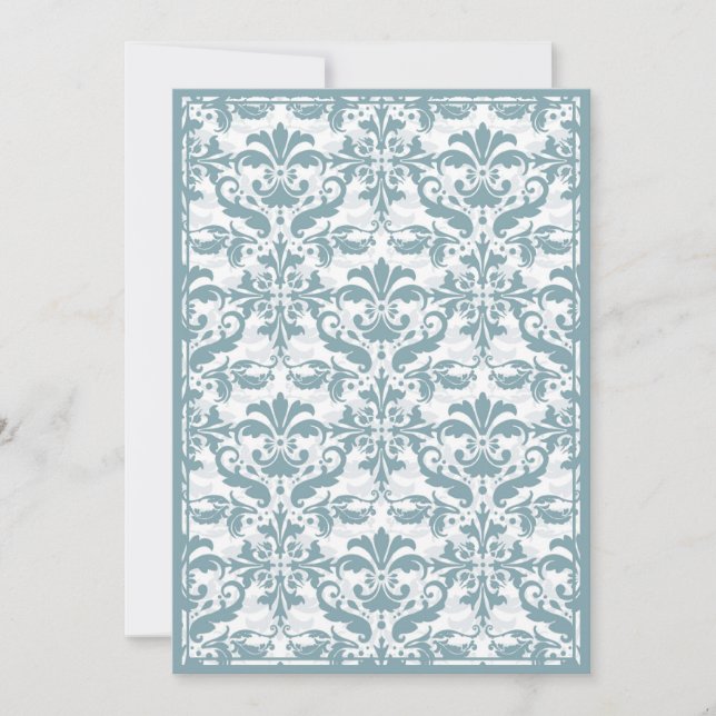 Invitation Bordure en damas avec cadre double (bleu) (Devant)