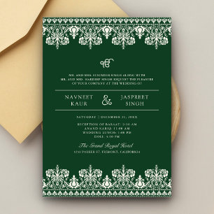 Invitation Bordure en damas vert ivoire Cérémonie Anand Karaj
