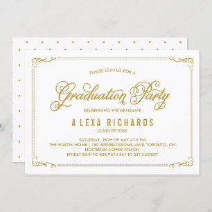 Invitation Bordure et script Gold Whimsical Graduation
