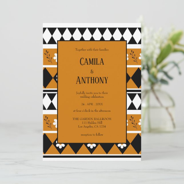 Invitation Bordure Fleur Diamant Boho Motif Floral (Debout devant)