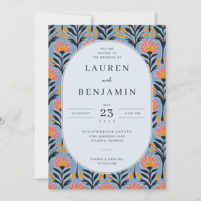Invitation Bordure florale corail joyeux (Devant)