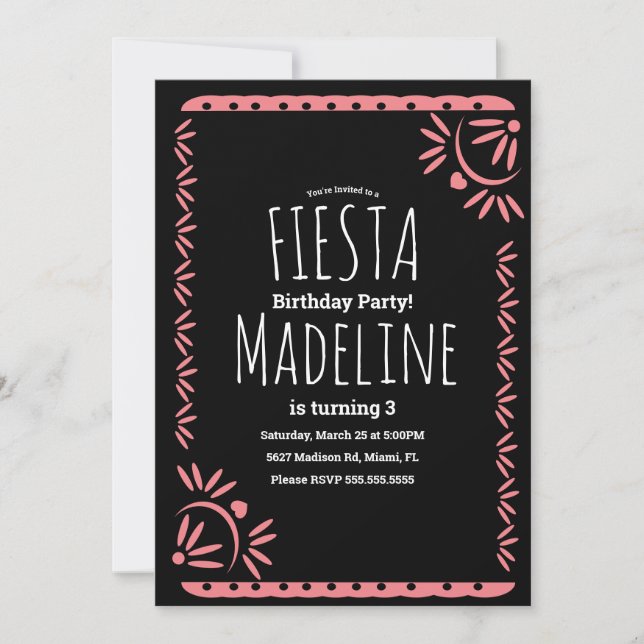 Invitation Bordure florale de fête d'anniversaire mexicaine P (Devant)