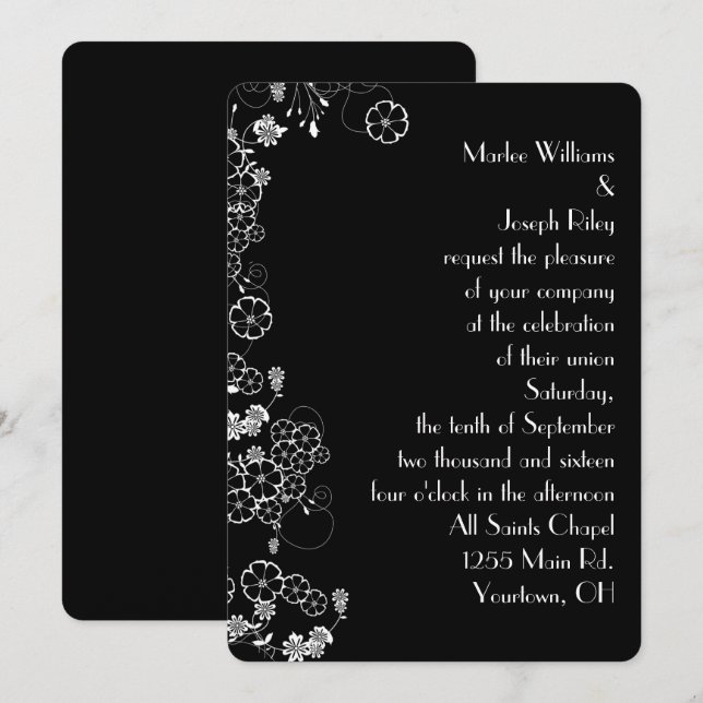 Invitation Bordure florale japonaise blanche (Devant / Derrière)
