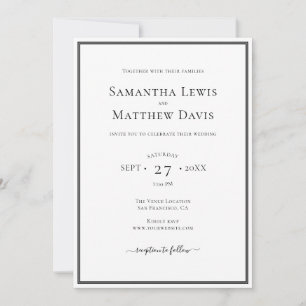 Invitation Bordure noire Elégant Formel Tout en un Mariage