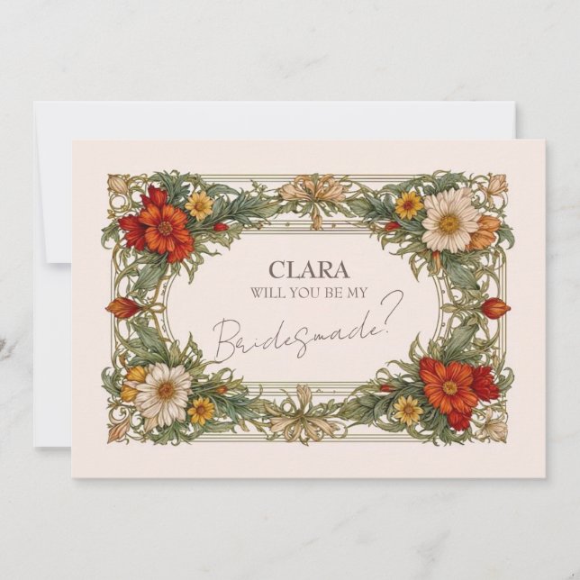 Invitation Bordure ornée victorienne avec Bridesmade Fleur sa (Devant)