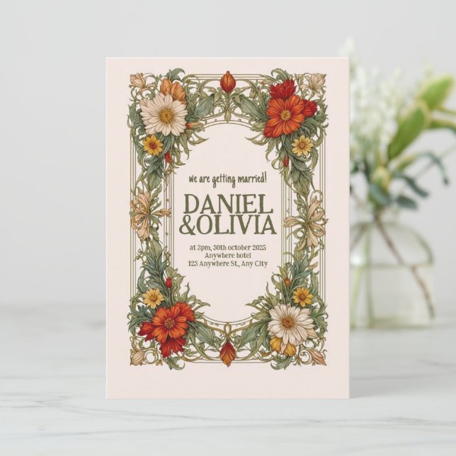 Invitation Bordure ornée victorienne avec Mariage Fleur sauva (Debout devant)