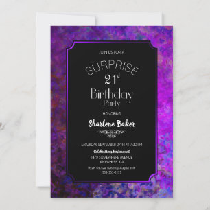 Invitation Bordure pourpre Noir Surprise 21e fête d'anniversa