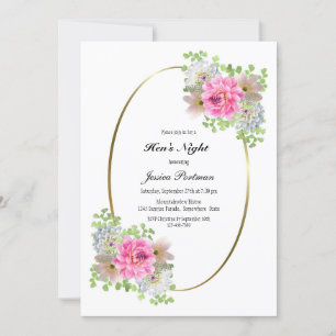 Invitation Bordure rose florale or Hen's Night