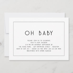 Invitation Bordure simple Bordure noir blanc Oh Baby shower