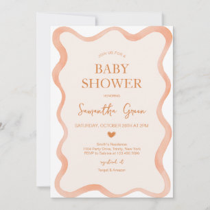 Invitation Bordure vague Baby shower rustique orange