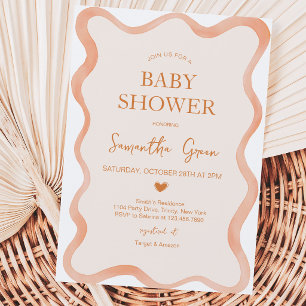 Invitation Bordure vague Baby shower rustique orange