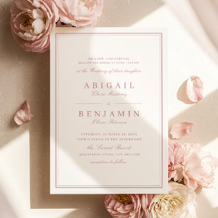 Invitation Bordures élégantes mariage minimaliste rose poussi