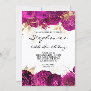 Invitation Bordures florales dorées et roses chaudes 60e anni