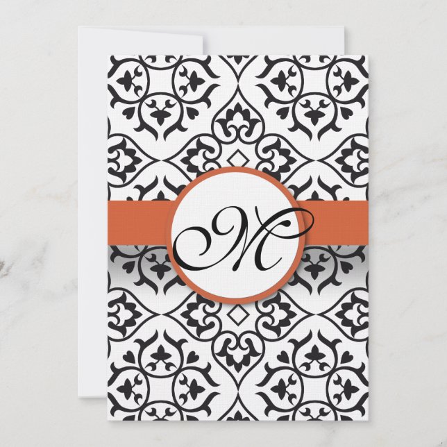 Invitation Bordures latérales en damas noir Orange Mariage ro (Devant)