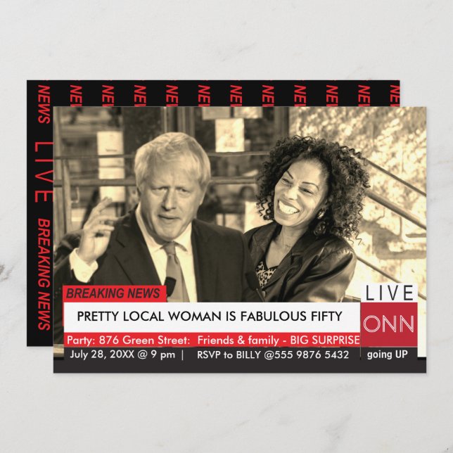 Invitation Boris Johnson Femmes 50e anniversaire Funny TV New (Devant / Derrière)